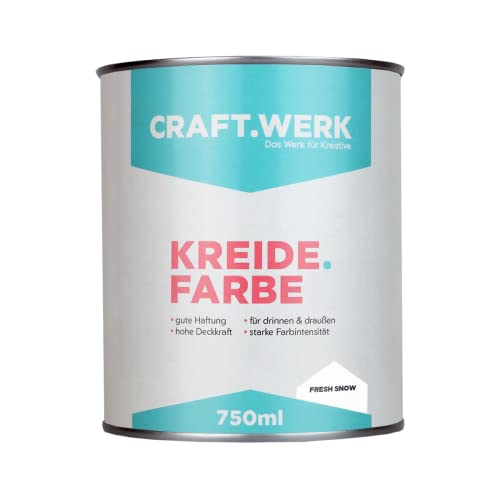 CRAFT.WERK Kreidefarbe für Möbel (750ml, fresh snow) ultramatte Chalk Paint Farbe für Holz - Möbelfarbe einfach zu verarbeiten - Möbellack auf Wasserbasis - Made in Germany