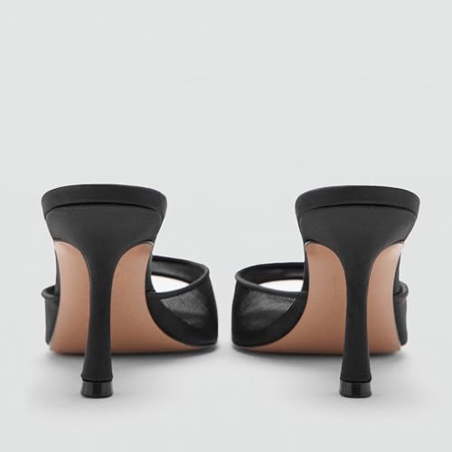 Image of Riekhany High Heel Mules for Women Slip On Open Pointed Toe Classy Patent Leather Stiletto Pumps Formal Slingback Mule Sandals Dress Walking Shoes