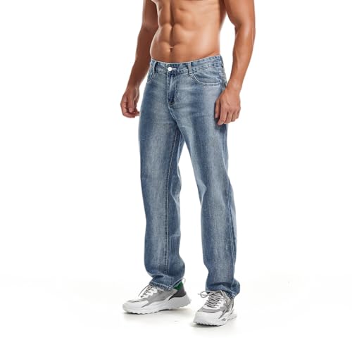 Men's Classic Straight Leg Jeans Relaxed Fit Washed Denim Jeans Pants
