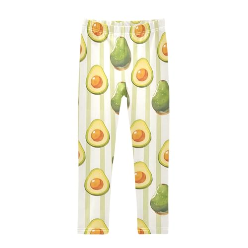 Cartoon Avocado Stripe Girls Leggings Soft Stretch Workout Yoga Dance Pants for Kids Casual Tights