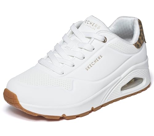 Skechers Femme Uno Jungle Nite Basket, White Durabuck/Leopard Printed Suede/Mesh Tri, 37 EU