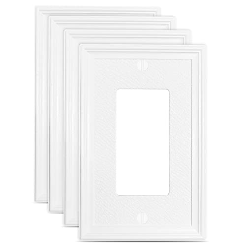 1-Gang Modern Decorative Wall Plate Light Switch Plate Outlet Cover, Natural Texture Design, White (Single Decorator,4-Pack) #TOP9