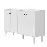 Panana Sideboard Buffet Cabinet Kitchen Storage Cabinet Living Room 4 Doors Console Table (White)
