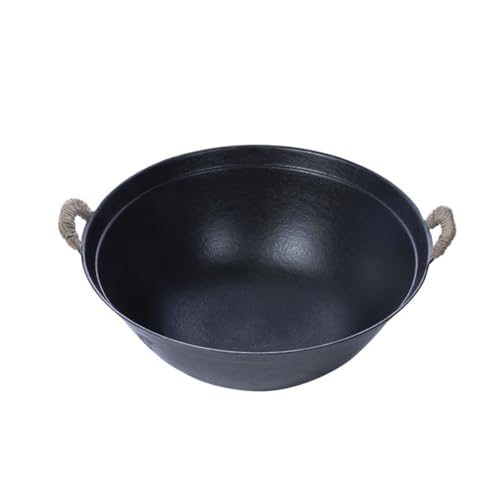 【Wixero】中華鍋 鉄鍋 両耳鉄鍋 丸底 ハンドキャスト コーティングされていない お手入れ簡単 多目的 ガス火対応 家庭用 商業用 耐洗い 使いやすい (36cm)