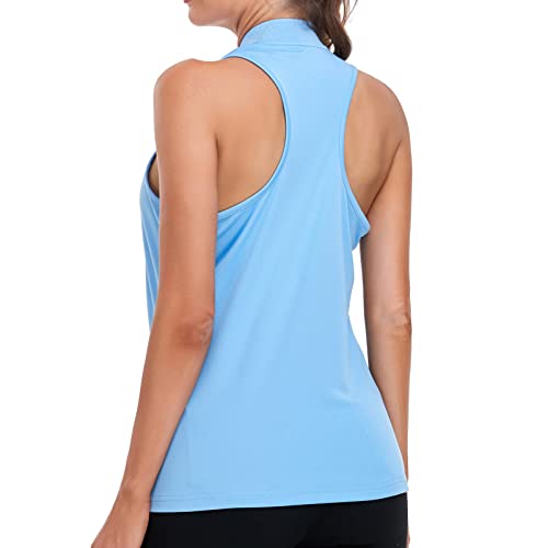 TOKSKS Womens Polo Shirts Loose Fit Golf Polo T-Shirts with Zipper Collar Sleeveless Workout Tops for Tennis Running Athletic Yoga (Blue M)