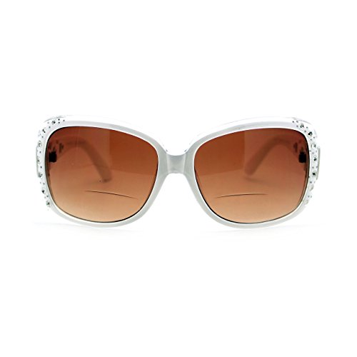 Womens Bifocal Lens Sunglasses Oversized Square Rhinestone Frame (White, 2.25)3