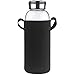 Cleesmil Botella de Agua de Cristal con Funda de Neopreno 1.5 Litro / 1.5 L (Negro)