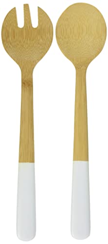 Pebbly NBA105 Couverts à Salade, Bambou, Blanc, 31 x 10 x 5 cm