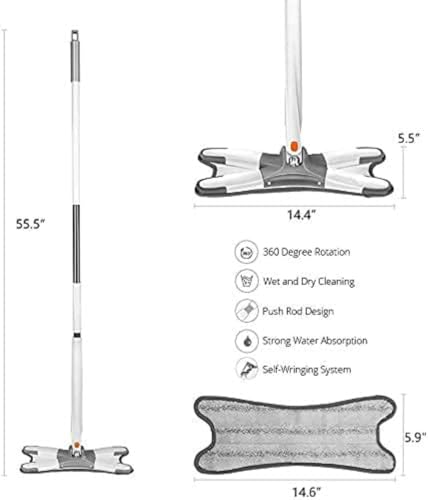 Image of X Shape Microfiber Mop for Floor Cleaning,Dust,Self Wringing,Ceramic & Wood Floor Cleaner Pochha ,Dry Wet Hands-Free Manual Extrusion Household Cleaning Tool with Pochha Holder