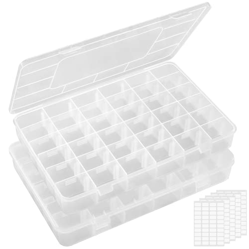 Lifewit 2 Pack 36 Grids Clear Stackable Plastic Organizer Storage Box Container With Adjustable Dividers For Beads, Art Diy, Crafts, Jewelry, Fishing Tackle With 5 Sheet Label Stickers #TOP19