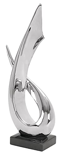 Deco 79 Porcelain Abstract Sculpture With Black Base, 8" X 4" X 17", Silver #TOP2