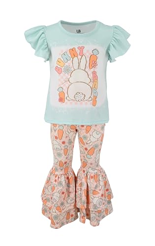Image of Unique Baby 2 Piece Girls Double Bell Bottom Leggings Outfit with Short Sleeved Shirt Kid and Toddler Clothes Set