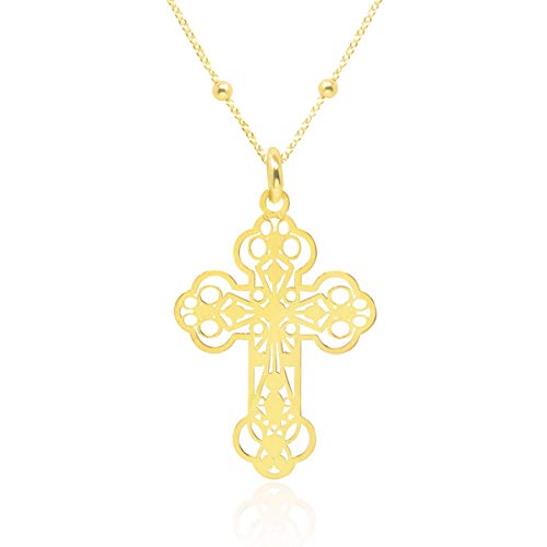 WANDA PLATA Collar Colgante Cruz para Mujer Plata de Ley 925 con Baño de Oro con Cadena de 45 cm en Caja de Regalo