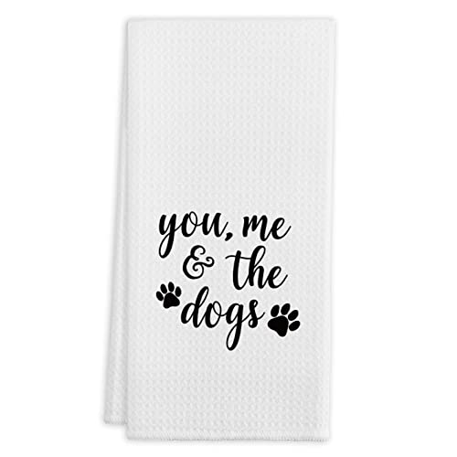 You Me And The Dogs Kitchen Towels Tea Towels, 16 X 24 Inches Cotton Modern Dish Towels Dishcloths, Dish Cloth Flour Sack Hand Towel For Farmhouse Kitchen Decor,Gifts For Dog Lovers Girls #TOP24