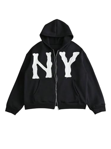 Men's Letter Graphic Hoodie Y2K Zip Up Sweatshirts Coat Long Sleeve Baggy Hooded Sweatshirts Jacket Streetwear - Main Image