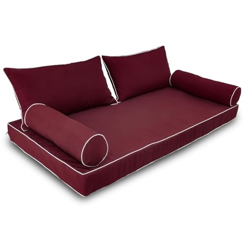 Image of Outdoor Daybed Cushion Cover Twin,Daybed Mattress Bolster Pillow Fitted Sheet Cover,Twin Size Outdoor Daybed Cushion Covers (Wine red, 75 * 39 * 6in)