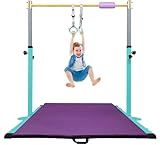 JOYSFIT Adjustable Gymnastics Bar for Kids with Mat - Sturdy Kip Bar with Rings, Horizontal Bar for Home Training, 3'-5' Height, Ages 3-15, 250 LBS Capacity, Easy Assembly.