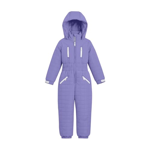 Chaqueta de nieve acolchada para jóvenes con cremallera central, para niños y niñas, con capucha, de forro polar, para otoño e invierno, para viajes y al aire libre, Violeta claro., 15-16 años