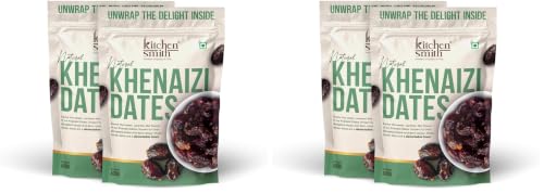 Image of KitchenSmith Khenaizi Fresh Dates - Pack of 4-400gm | No Preservatives & Added Sugar | High Fibre | Energy Health Snacks | Premium Khajoor