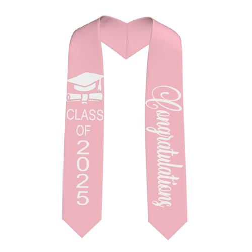 PWURIWU Colorful Class Of 2025 Graduation Sash Cute Fashion Graduation Stole 2025 Stoles for Graduation 2025 Events,Light Pink
