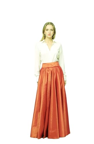 Women's Long Flared Taffeta Skirt A-Line Floor Length Taffeta Skirts with Pockets