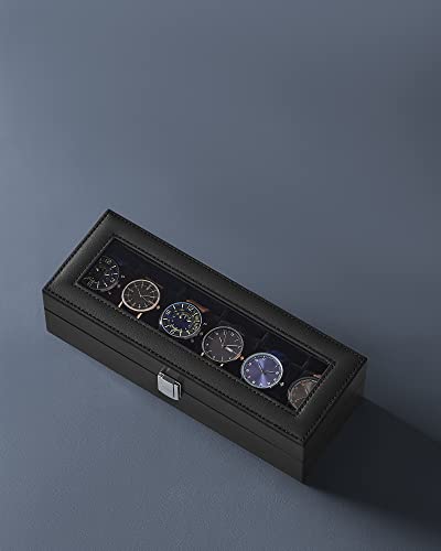 Image of SONGMICS Watch Box with 6 Slots, Glass Lid, Metal Clasp