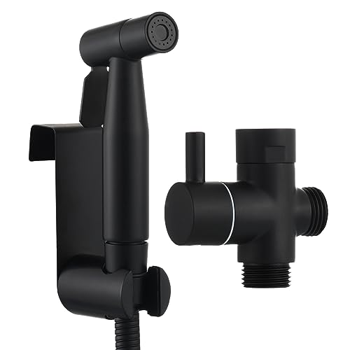 Tecmolog Kit Grifo Bidet Acero Inoxidable Ducha de Lavabo Negro Pulverizador Bidet Inodoro de Mano con Manguera WC, Soporte Grifo de Bide, WS024CF