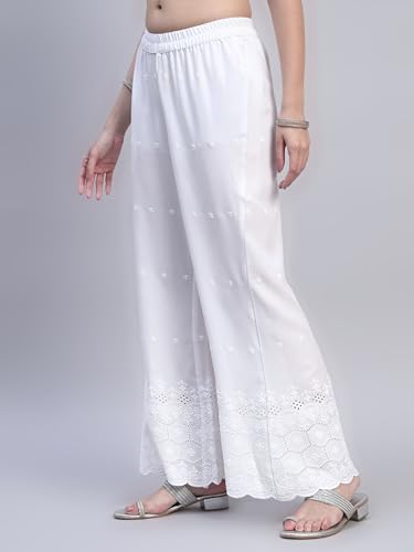 Image of SHOPPING QUEEN Women's Cotton Embroidered Chikankari Palazzo