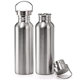 LyyGuanYoo 2 Pack 18/8 Stainless Steel Water Bottle, 26OZ Single Wall Sports Water Bottle...