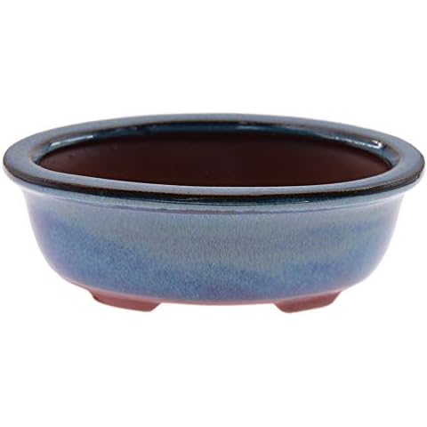 KOZOREN Chinese Bonsai Pot Oval Glazed Flower Pot Planter Home Garden Decor/Mini Ceramic Pots, A Cover