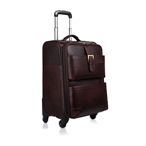 Image of Stylish and Durable Leather Trolley Luggage Bag Perfect for Travel and Business 46 litres Suitcase (Dark Brown, Leather)