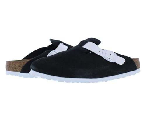 Image of Birkenstock Boston BS Suede Narrow Unisex Shoes Size 5, Color: Black /White-Black