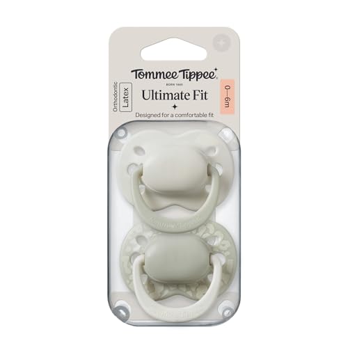 Image of Tommee Tippee Latex Ultimate Fit Soother, 0-6m, 2 Pack, Orthodontic Dummy, Microwave Sterilising Case, Natural Latex Teat, Air Holes, 100% BPA Free, Earth Bound