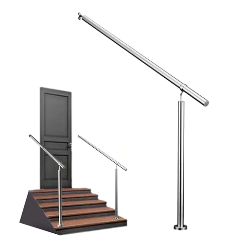 AICA Barandilla de escalera, Barandilla de entrada de acero inoxidable, ángulo de montaje ajustable, montaje en pared y suelo, para entradas, pasillos, interior y exterior, Plateado, 100x95 cm