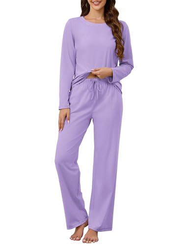 Image of KCW Womens Pajamas Sets 100% Cotton 2 Piece Lounge Set Long Sleeve Tops and Pants Soft Pjs Sleepwear with Pockets