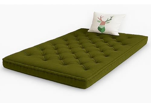 Image of ATOOTFUSION Cotton Floor Mattress, 4 inch Thick Tufted Cushion, 72 x 30 inch, Foldable, Rollable Light Weight Cotton Mattress (Dark Green Mehndi)
