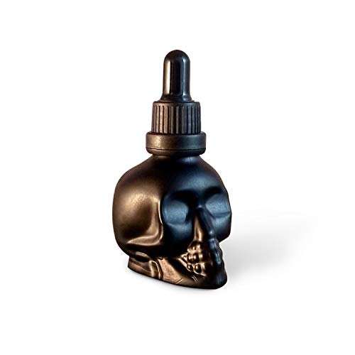 Burnt Whiskey Men’s All Natural Beard Oil, Signature Blend, Matt Black Skull Bottle, 1.35oz