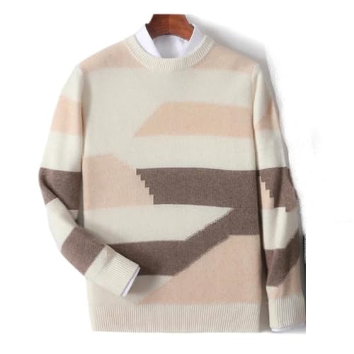 Men's Round Neck Thick Sweater Knit Pullover Merino Wool Striped Office Sweater2