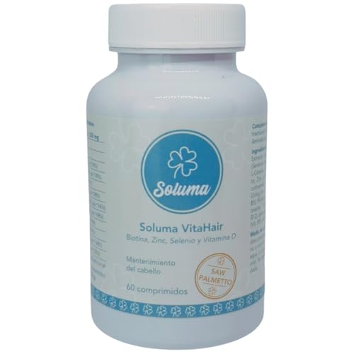 Vitaminas para el pelo - Crecimiento y Anticaida Cabello Hombre con Saw Palmetto, Biotina, Zinc, Selenio, L-Cisteina - Vitaminas capilares Hair Complex SOLUMA VITAHAIR