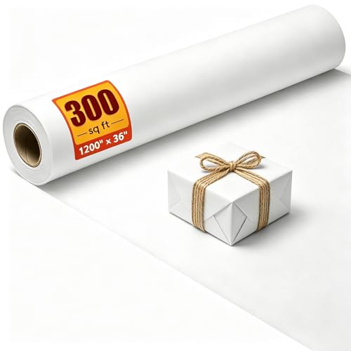 ReePlan 36 x 1200 (100) White Wrapping Paper Kraft Craft Paper Roll 80 GSM Bulletin Board Paper for Drawing Painting Gift Wrapping Kids Art Banner Paper Packing Paper and Table Covering