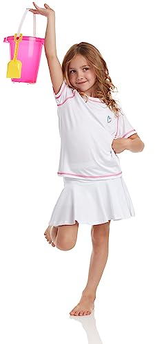 Image of Pink Platinum Girls Swim Shirt - Lightweight Quick Dry Short Sleeve Rash Guard for Girls, Swim Top w /UPF 50+ Sun Protection
