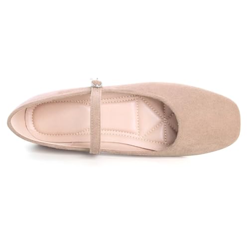 Image of TN TANGNEST Leather Flats for Women Retro Mary Jane Flats | Comfortable Square Toe Slip On Flats with Buckle Strap, Soft Work Flats Office Shoes