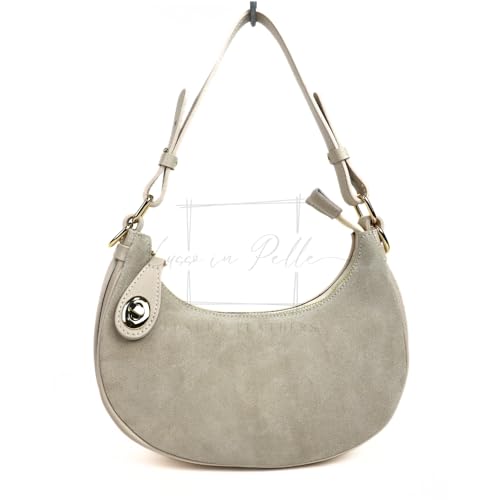 Image of Lusso in pelle Half Moon Genuine Italian Metallic Leather Handbag Detachable Shoulder & Crossbody Straps (Cream)