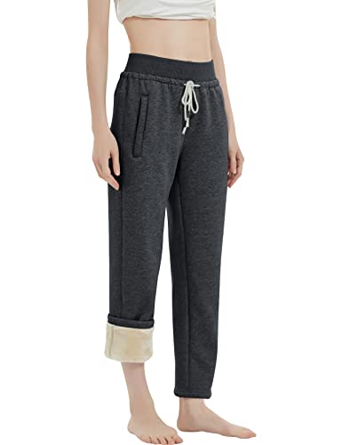 Image of Gihuo Women's Sherpa Lined Sweatpants Winter Warm Fleece Lined Sweatpants with Pockets Fleece Jogger Pants