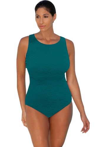 AQUAMORE Chlorine Resistant Solid Signature Textured High Neck One Piece Swimsuit - L-010 AQS Signature DEEP Ocean - 8