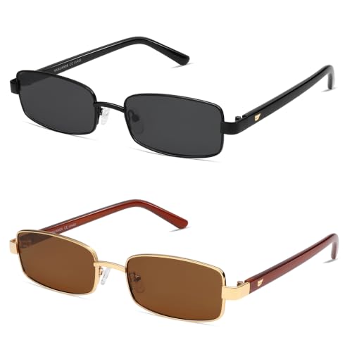 Image of VANLINKER Retro Rectangle Polarized Sunglasses for Women Men Small 90s Vintage Trendy Slim Narrow Rectangular Frame VL9684