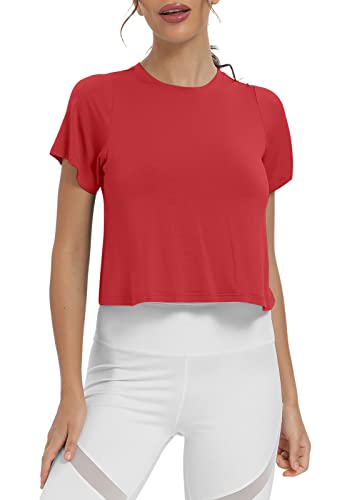 Mippo Workout Crop Tops for Women Short Sleeve Yoga Shirts Athletic Running Cropped Tank Tops - Image 4