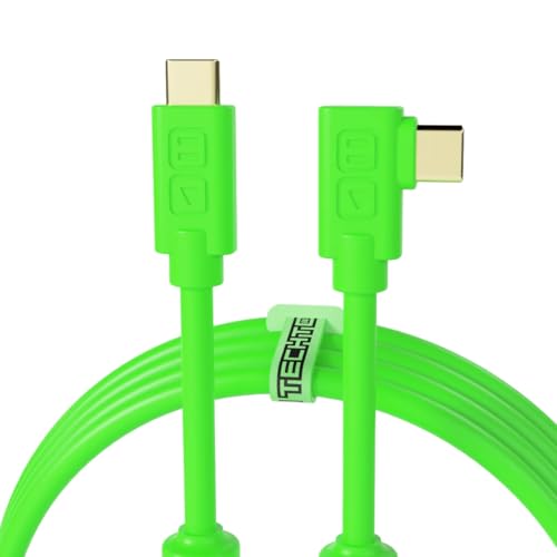 DJ TechTools Chroma Cable – USB-C to USB-C Cable | 100W Power Delivery, 10Gbps, 4K60, Ferrites | Audio-Optimized, Color-Coded with Cable Tie | Green 6.4ft (2M) Angled