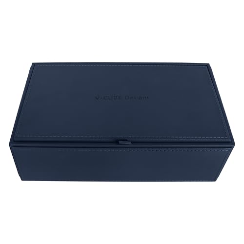 Image of V-CUBE DESIGNS Premium Vegan Leather Tissue Box Holder | Paper Napkin Holder | Sturdy Tissue Case /Cover /Dispenser /Organizer for Home /Bathroom /Office /Table /Desk /Car | Navy Blue