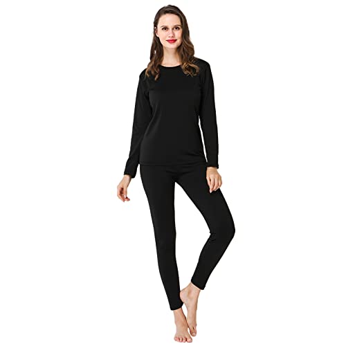 Thermal Underwear for Women Thermal Underwear Set, Ultra Soft Long Johns for Women with Fleece Lined Top Bottom, Black XL
